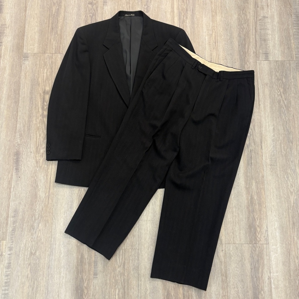 Valentino 2-Button Wool Black Herringbone Italian Suit